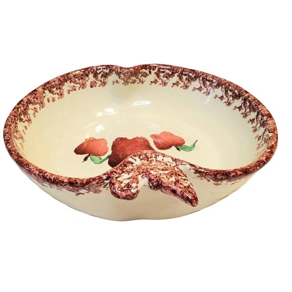 Neher Apple Torte Dish Pan Plate Bowl Spongeware Red Stoneware Autumn Recipe - Picture 4 of 11